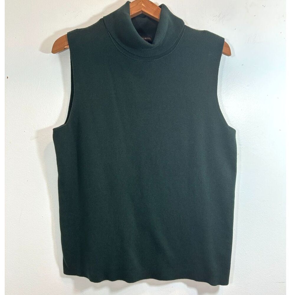 Talbots Forest Green XL Sleeveless Turtleneck Knit Sweater Cotton Classic Office
